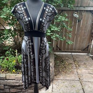 Vintage Linda Dress Slinky Black White Grey and Brown